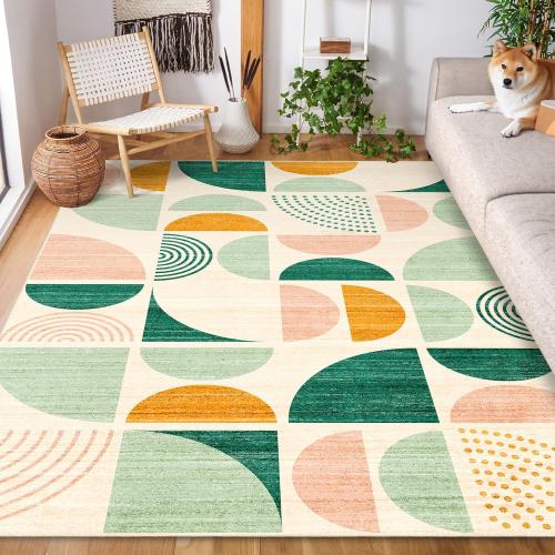 MUJOO Green Rug Boho Washable,5x7 Area Rugs for Living Room Bedroom,Large Throw Floor Carpet Non Slip Soft Modern Abstract Sage Green