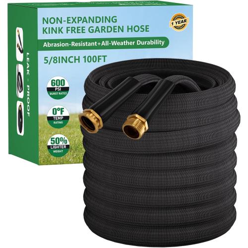 Garden Hose 100FT, Non-Expanding Water Hose Ultra Lightweight, Kink-Free, Burst-Resistant, Lead-Free, Durable & Flexible High-Pressure Hose for Yard, Lawn, Outdoor, Car Washing