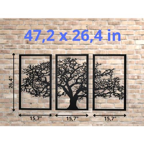 Vailla Tree of Life Wall Art 3pcs Family Tree Wall Decor 3D Wooden Wall Hanging Sculpture Modern Home Decoration 3 Panels Textured Sculptures for Living Room Bedroom Office Dinnig Room