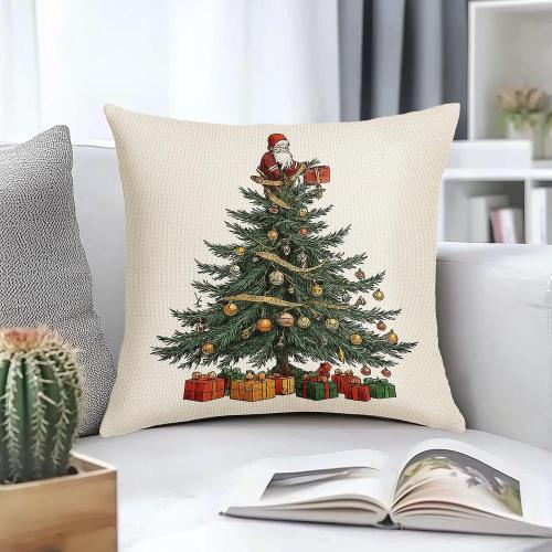 Merry Christmas Pillow Covers 18x18 Inch Santa Pine Tree Golden Balloons Throw Pillows For Couch Soft Durable Cushion Covers Winter Holiday Farmhouse Pillow Cases for Bed Sofa Decor Set of 2