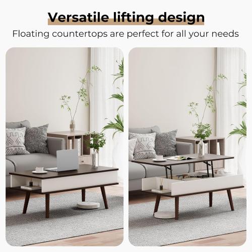 Lift Top Coffee Table, One Minute No Assembly Required Rising Tabletop Center Table with Large Hidden Storage Compartment, Open Shelf, Anti-Pinch Design Mute for Living Room (Black Walnut)