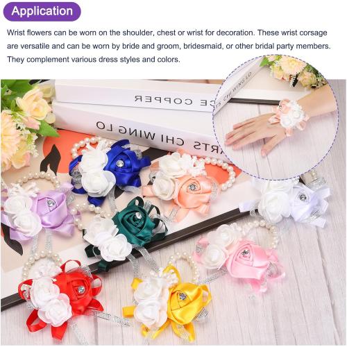 MECCANIXITY 12Pcs Wrist Corsage Artificial Flower Bracelets Rose Wrist Bride Groom Decorative for Wedding Ceremony Prom Party Anniversary Sky Blue