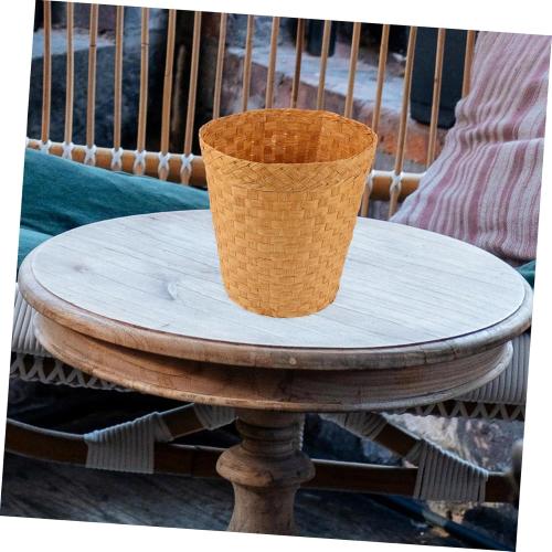 Color Brown Elegant Bamboo Woven Rattan Trash Can Kitchen Waste Basket Basket Home Storage Bins Litter Waste Can
