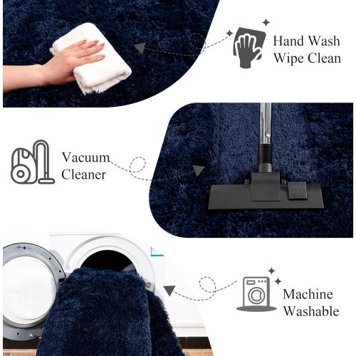 Large Area Rugs for Living Room Bedroom, Dark ? Navy Blue Fluffy Shag Rug, Ultra Soft Shaggy Plush Fuzzy Modern Indoor Throw Floor Carpet for Kids Girls Boys Dorm Nursery Home Decor Aesthetic