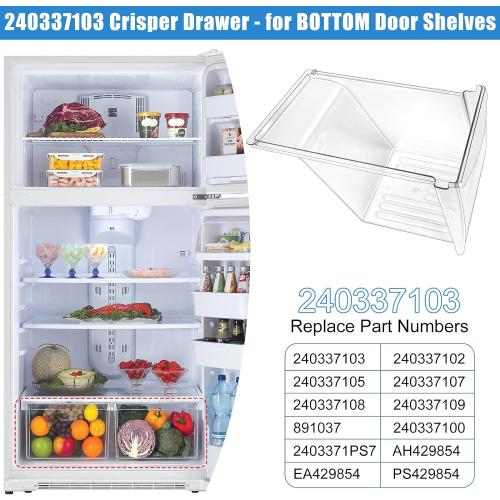 [2 PACK] UPGRADED 240337103 Crisper Bin Drawer Replacement for Frigidaire Kenmore Refrigerator Drawer Replacement, Fridge Drawer for Frigidaire Replacement Drawer Parts AP2115741, 240337100, 240337102