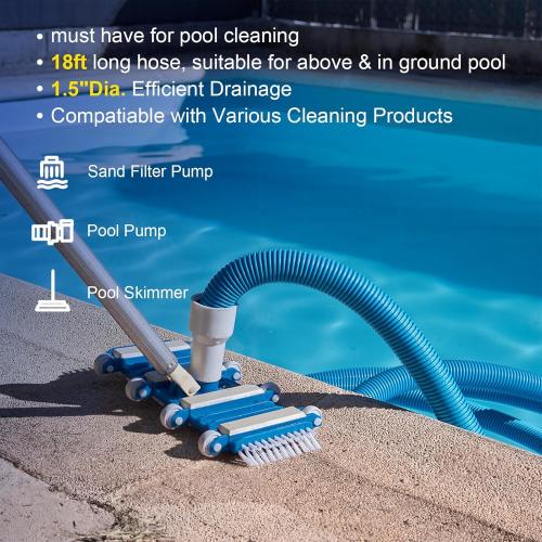 Pool Vacuum Hose With Swivel Cuff 1-1/2 Diameter 18 FT Flexible Heavy Duty Pool Vacuum Cleaning Hose Perfect for Above&In Ground Swimming Pool