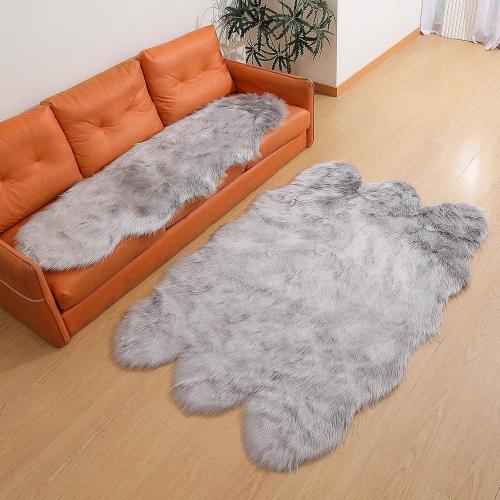 linmopm Faux Fur Sheepskin Rug, Grey, Small Runner | Shag Fluffy Fuzzy, High-Density Cushion, For Bedroom Bedside Living Room, Plush Carpet, Sofa Cover