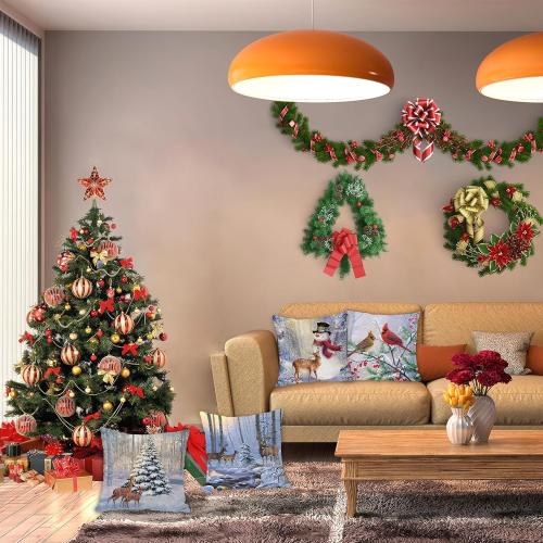 ARESD Christmas Pillow Covers 20x20 Set of 4, Winter Snowman Cushion Covers Xmas Throw Pillow Cases Christmas Pillowcases Home Decor for Sofa Couch Bed (Snowman Deer)