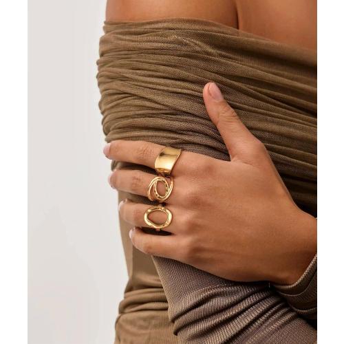 ZOERAY Chunky Gold Rings for Women Non Tarnish Trendy 14k Gold Plated Adjustable Signet Band Stackable Thumb Ring Set Open Twist Dome Statement Stacking Rings Jewelry Gifts for Women Size 5-10
