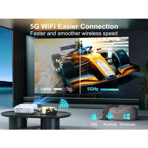Projector with WiFi and Bluetooth, 5G WiFi Native 1080P 14000L 4K Supported, AGREAGO Portable Outdoor Projector with Screen, Home Theater Projector Compatible with TV Stick/iOS/Android/Win/HDMI/USB