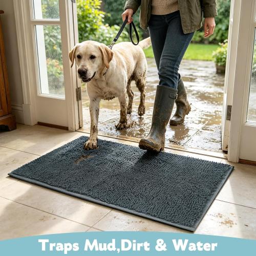 Dog Door Mat for Muddy Paws, 36x24, Super-Absorbent Entryway Rug | Soft Chenille Non-Slip Front Door Mat, Extra-large Mud-Trapping Doormat Indoor Entrance, Machine Washable & Dryer Safe