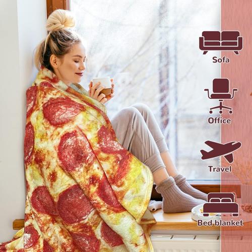 Bcareself Pizza Blanket Adult Kdis Size Double Sided Funny Realistic Food Personalized Throw Blanket Novelty Gift for Everyone 300 GSM Soft Flannel 60 inches Red
