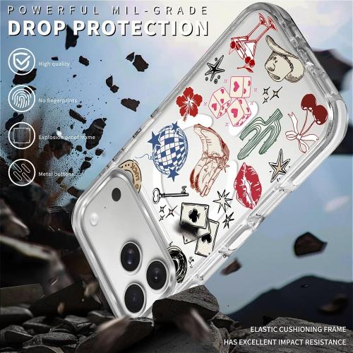 for iPhone 17 Pro Max Case [Compatible with Magsafe],Girls Women Clear Magnetic Case Silicone Shockproof Protective Cover with Pattern Western Cowboy Cherry Cactus Lips