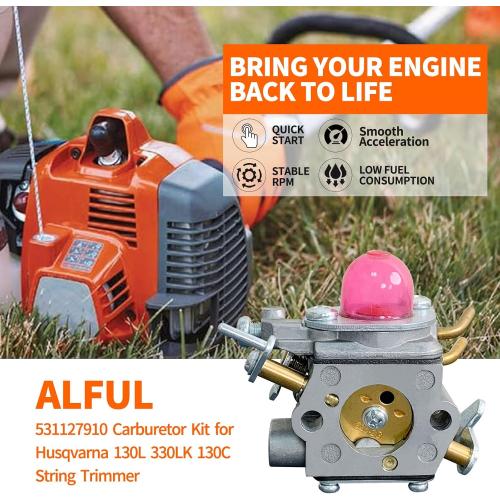 Ruixing OEM 531127910 Carburetor for Husqvarna 130L 330LK 130C Gas String Trimmer, Straight Shaft Gas Weed Eater 28cc 2-Cycle engine