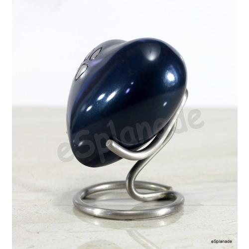 eSplanade Brass Mini Cremation Heart-Shaped Keepsake Memorial Jar Pot Container | Small Urn for Funeral Ashes Burial | Paws Engraved Metal Keepsake with Stand | Dark Blue - 2.75 Inches