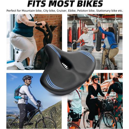 Oversized Bike Seat for Men & Women Comfort, Extra Wide Soft Padded Bicycle Seat Cushion, Large Comfortable Replacement Saddle for Peloton, Stationary Exercise Bike, Cruiser, Ebike, City Bike