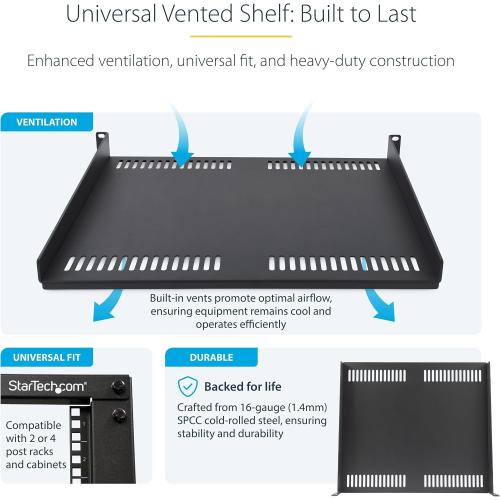 StarTech 1U Vented Server Rack Shelf, 16in, 30lb (CABSHELFV1U-16-RACK) | EIA-310 19in rack and cabinet fit, 14kg, 40cm mounting depth, SPCC cold-rolled steel, Cantilever tray‼️light dirt and good condition‼️