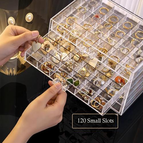 SPAKOWN Earring Organizer, Acrylic Jewelry Holder Organizer with 5 Drawers Stackable Earring Storage Case Jewelry Boxes for Women (Clear)
