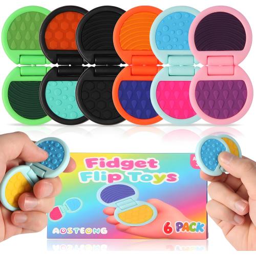 Fidget Toys Adults, Sensory Toys for Kids with Autism, Anxiety Relief Items for ADHD Stress Relief, Texture Worry Stone for Teens & Flip Slider - Treasure Box Toys for Classroom (6pcs)