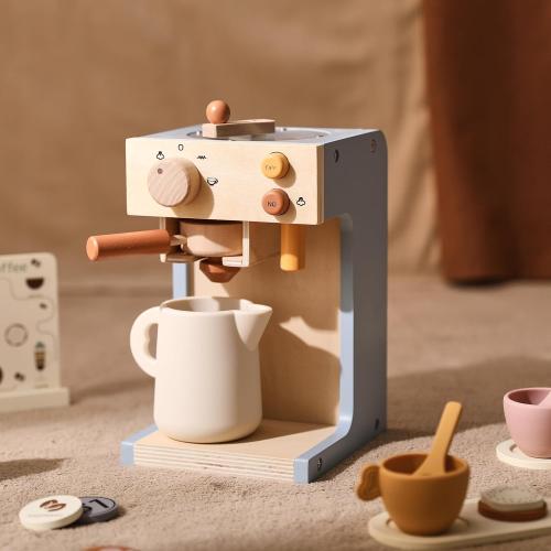 EERKEOD Toy Coffee Maker for Kids Wooden Kids Coffee Maker Playset for Toddlers Play Kitchen Accessories Gift for Girls and Boys