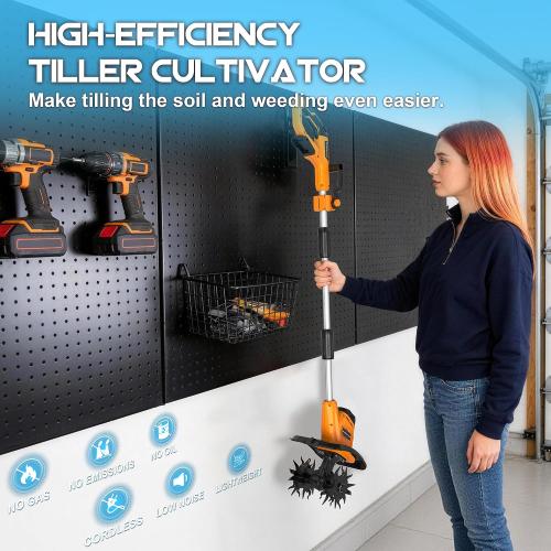 Cordless Tiller Cultivator (No Battery) Compatible with Dewalt 20V Max Battery, 9In Tilling Width & 6.3In Depth Tiller for Gardening, Loose Soil, Weeding, Trenchig