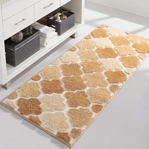DEXDE Bathroom Rug Runner Non-Slip, Extra Absorbent Shaggy Large Bath Mat, Machine Washable Long Shower Rug for Bathroom Bedroom Hallway, 20 x 47 Beige