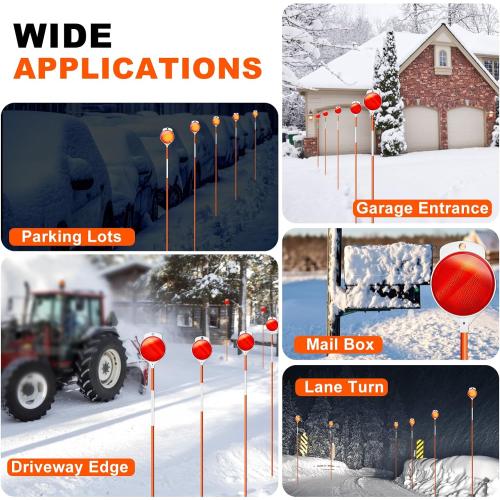 Pack of 12 Remiawy Driveway Markers 12 Pack, 48” Driveway Reflectors on Poles, High Visibility Snow Stakes with Double Sided Reflector, Reflective Fiberglass Rods for Snow Plowing, Garage Entrance, Parking Lot