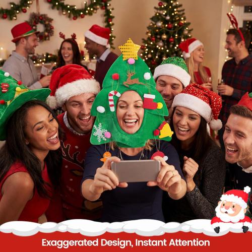 DomeStar Christmas Tree Hat with  Ornaments, Funny Crazy Santa Hat for Party Celebrations