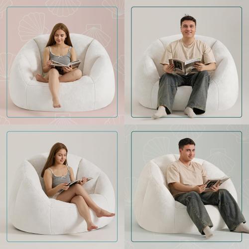 Giant Bean Bag Chair for Adults - Comfy Plush Round Shell Soft Accent Chair, Oversized Cozy Lounge Floor Sofa Reading Chair, Mini Couch for Living Room, Bedroom & Game Rooms, Beige