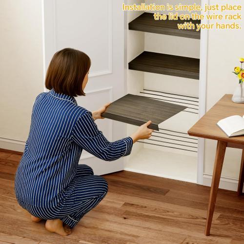 6 PCS Wire Rack Covers for Pantry Wood Grain, 33''W * 16''D (Ready to Use) Faux Wood Shelf Covers for Wire Shelving, Rustic Closet Shelves Covering Toppers - Bathroom, Kitchen, Garage (Dark)