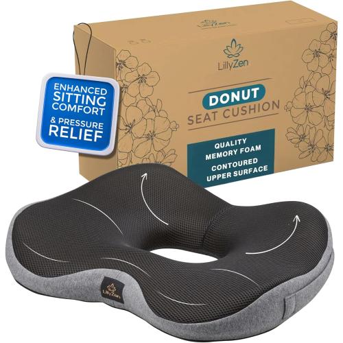 Color Black and Grey Donut Pillow for Tailbone Pain Relief Memory Foam Seat Cushion Orthopedic Pressure Relief Sitting Coccyx Sciatica Hemorrhoids Pregnancy Postpartum Office Chair Butt Pillows (Black Grey)