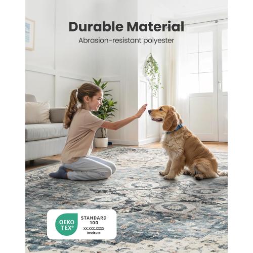 AMADA HOMEFURNISHING 8x10 Washable Area Rug, Low-Profile Large Area Rug with Non-Slip Backing & Durable Edge Binding, Vintage Large Rugs for Living Room, Bedroom, Dining Room