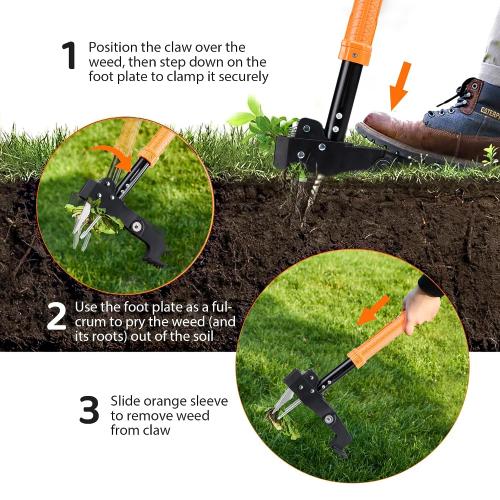 MORAIS Weed Puller Tool, Stand Up Weed Puller Heavy Duty Garden Tool with 4-Claw Steel Head, 39-46 Retractable Handle & Easy-Eject Mechanism, Easily Remove Weeds Without Bending, or Kneeling