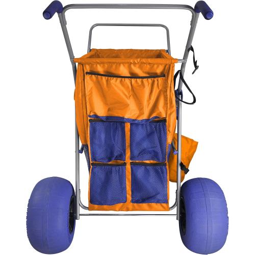 Beach Cart with Big Balloon Wheels for Sand, Foldable Storage Wagon with 13 Inch Beach Tires (Pump Included) (Orange)