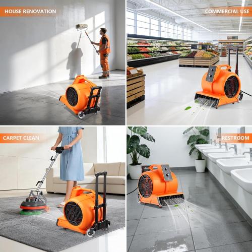 Air Mover 1 HP 4000 CFM Portable Blower Fan Carpet Dryer, Floor Dryer Fan | 3-Speed, 3 Adjustable Angles, Timer, Stackable, Air Mover Blower Fan for Janitorial, Home, Plumbing, Commercial, ETL Listed