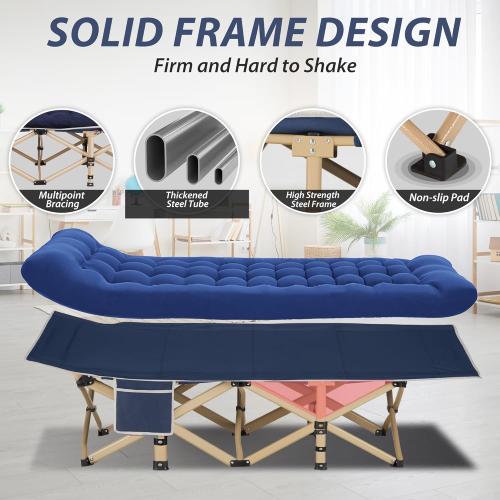 Folding Camping Cot for Sleeping, Portable Cots for Adults, Heavy Duty Cot Bed 550LBS(Max Load), Extra Wider Cots with Large Pocket for Outdoor, Office, Beach