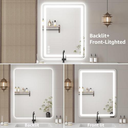 20L x 28W Led Bathroom Mirror with Lights, Anti-Fog & Tri-Color Lighting - Wall Mounted Shaving Mirror with Touch Sensor, Waterproof & Smart LED Vanity Mirror,Tempered Glass, Dimmable Smart Mirror