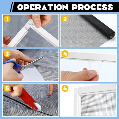Yaocom 4 Pack Window Screen Kit Aluminum Frame with Corners, Spline, Springs, Pull Tabs, Screen Mesh and Rolling Tool (25'' X 25'')