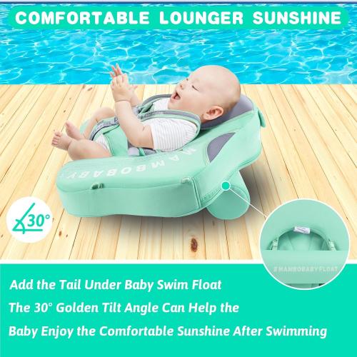 Mambobaby Baby Swim Float with Canopy & Tail Infant Pool Float Non-Inflatable Toddler Swim Float with Skin-Friendly Material for 3-24 Months Baby Boys Grils Elephant Green