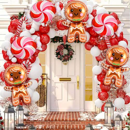 Gingerbread Man Balloon Red Pink Candy Balloons Set Christmas Candy Gingerbread Balloons for Christmas Ginger Bread Party Decorations