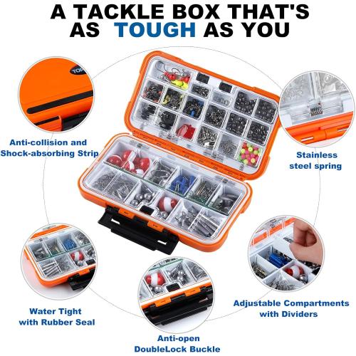TOPFORT 187/343pcs Fishing Accessories Kit, Organized Fishing Tackle Box with Tackle Included, Fishing Hooks, Fishing Weights Sinkers, Fishing Gear and Equipment, Fishing Gift for Men