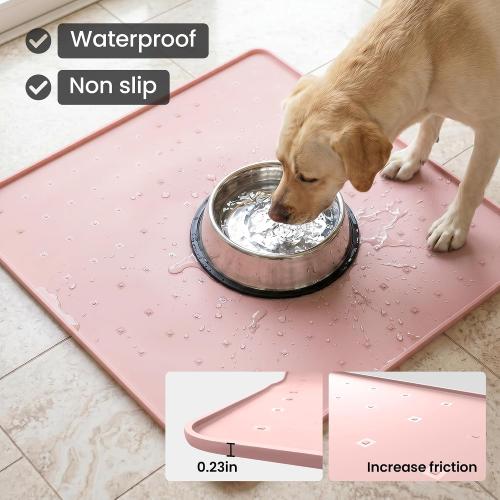 2 pack Silicone Pet Feeding Mat, 26x26 Inch Waterproof Dog Bowl Mat – Non-Slip, Machine Washable, Thin 0.23 Inch Edge for Messy Eaters, Protects Hardwood & Tile Floors, Pink