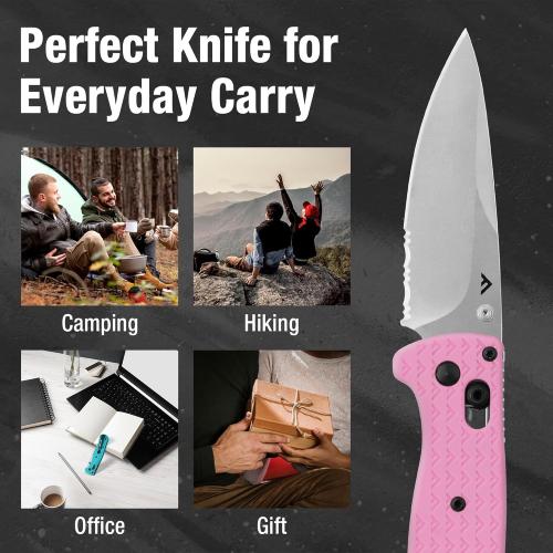 FLISSA 4.5 Folding Pocket Knife, Lightweight EDC Pocket Knife with Axis Lock, 3.2 AUS-8 Steel Blade, Sharp Camping Hiking Knife with Pocket Clip, Unique Tool Gift for Men, Dad (Pink)