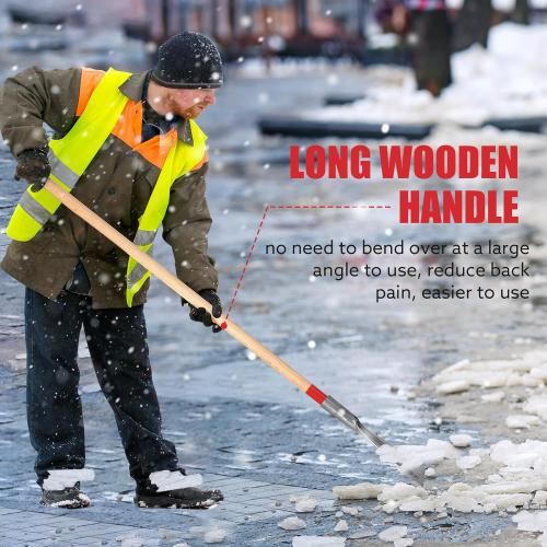 Ice Scraper Snow Ice Chopper Long Wooden Handle Ice Shovel for Driveway Sidewalk Outdoor Road,57.5 inches