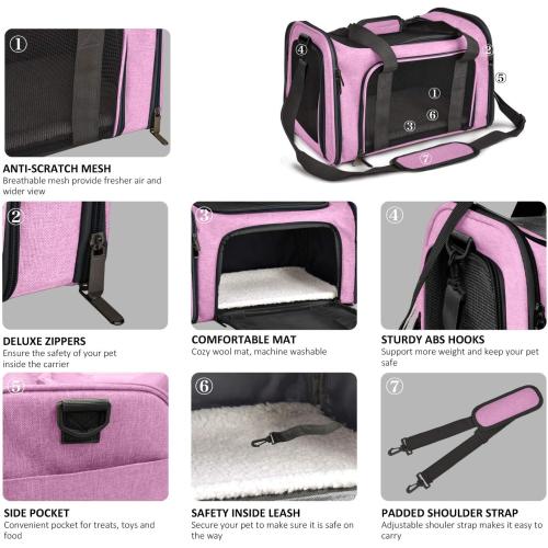 Henkelion Pet Carrier for Small Medium Cats Dogs Puppies up to 15 Lbs, TSA Airline Approved, Soft Sided, Collapsible Travel - Pink