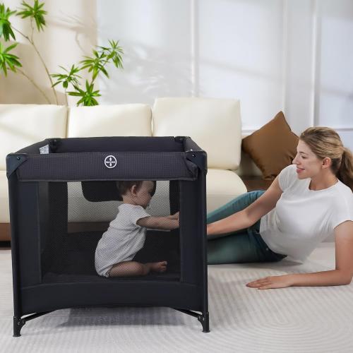 Pamo Babe Portable Crib Baby Playpen with Mattress and Carry Bag Black