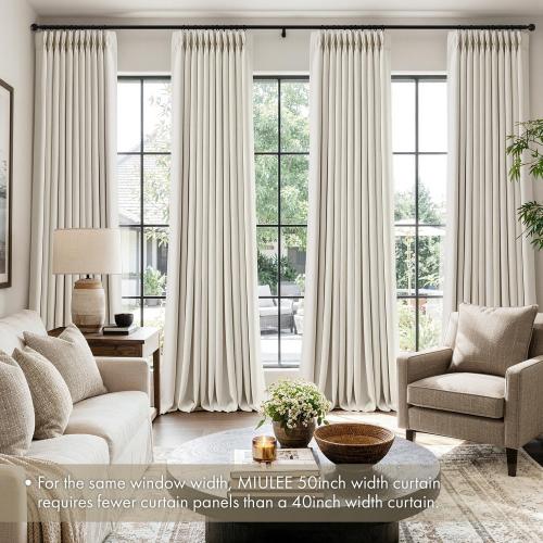 MIULEE Pinch Pleated Blackout Linen Curtains Natural 2 Panels 50 Wx102 L