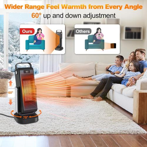 Space Heater for Indoor Use, Portable Heater 60° Up/Down Adjustment 70° Oscillat, 1500W PTC Electric Heater with Thermostat 12H Timer Remote Control, Over Heat& Tip-over Protection for Bedroom Office