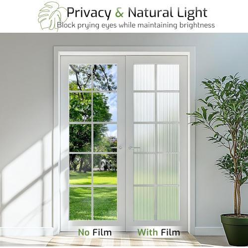 LUTE Reeded Glass Window Privacy Film, Frosted Glass Film, Removable 3D Decorative Decals Sun Blocking Anti UV Door Window Cover, No Glue Static Cling Vinyl for Bathroom Home Office, 35.4 x 118.1
