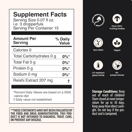 Reishi Mushroom Extract Liquid - Double Extracted Reishi Extract from Reishi Mushrooms. Reishi Mushroom Supplement, Reishi Tincture, Drops for Reishi Mushroom Tea (1 fl oz)